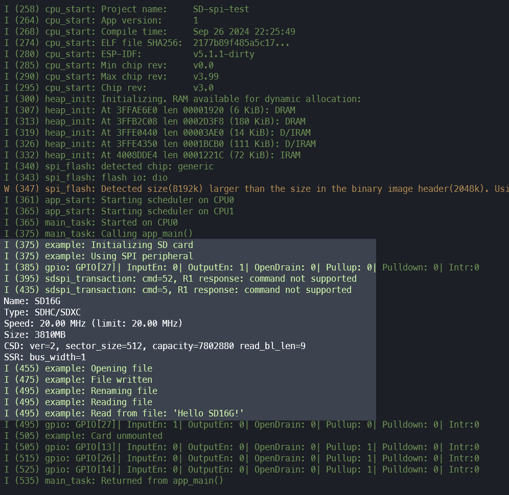 ESP32中esp-idf框架使用SPI接口SD卡